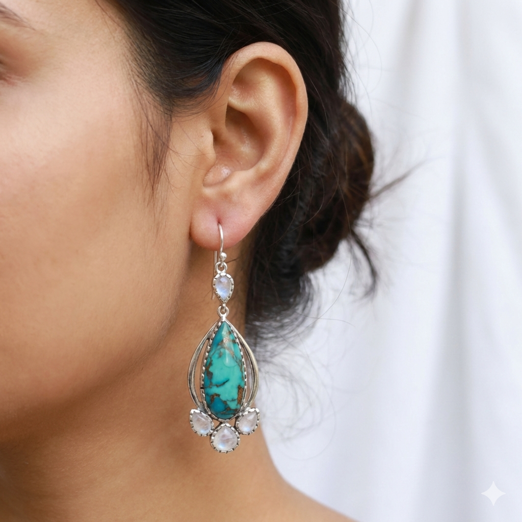 Desert Sky – Handmade Turquoise & Moonstone Drop Earrings