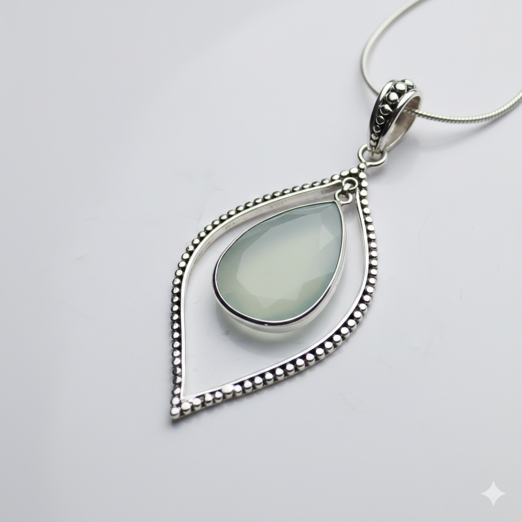 Artisan Floating Gemstone Necklace in 925 Silver