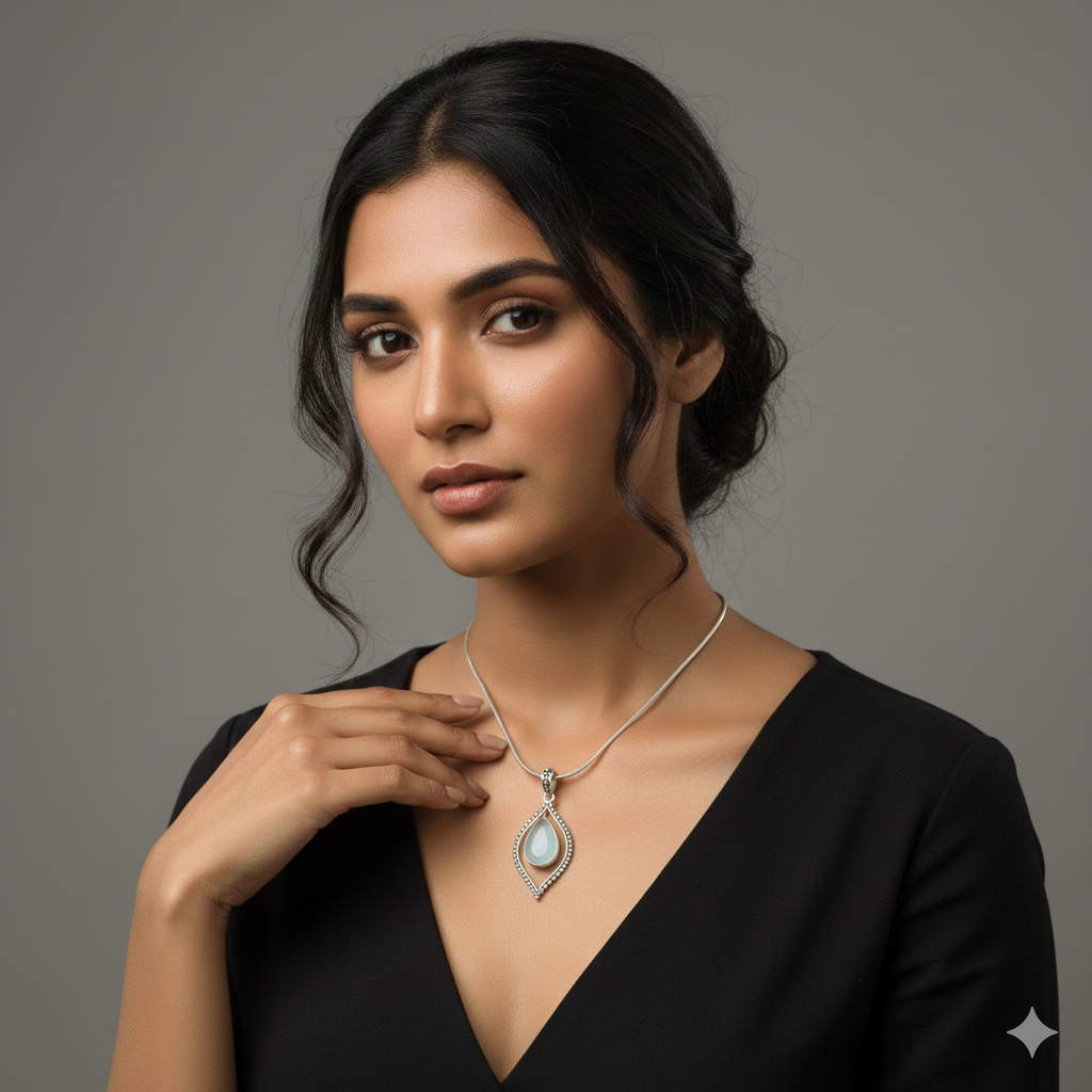 Artisan Floating Gemstone Necklace in 925 Silver