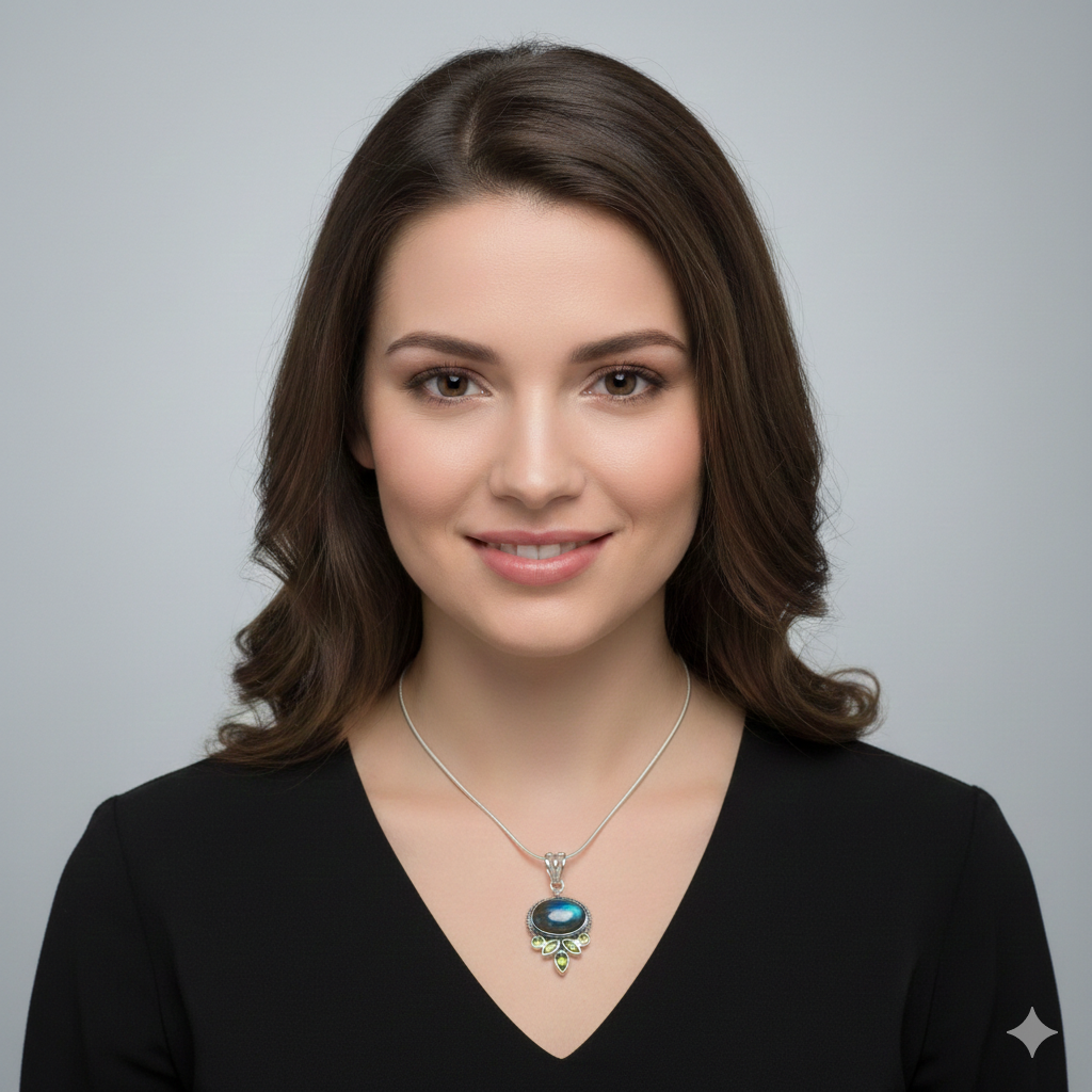 Mystic Aurora: Handcrafted Natural Labradorite & Peridot Sterling Silver Pendant