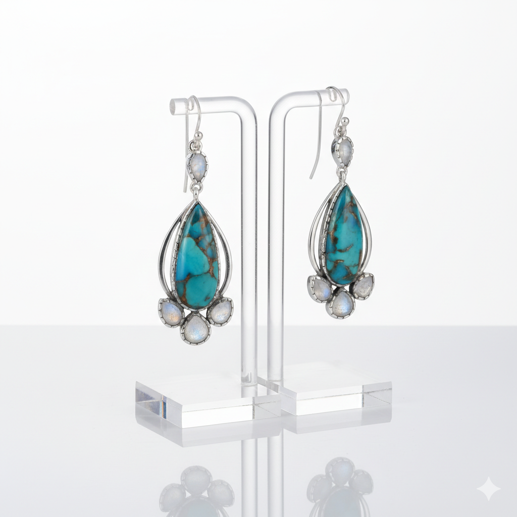 Desert Sky – Handmade Turquoise & Moonstone Drop Earrings