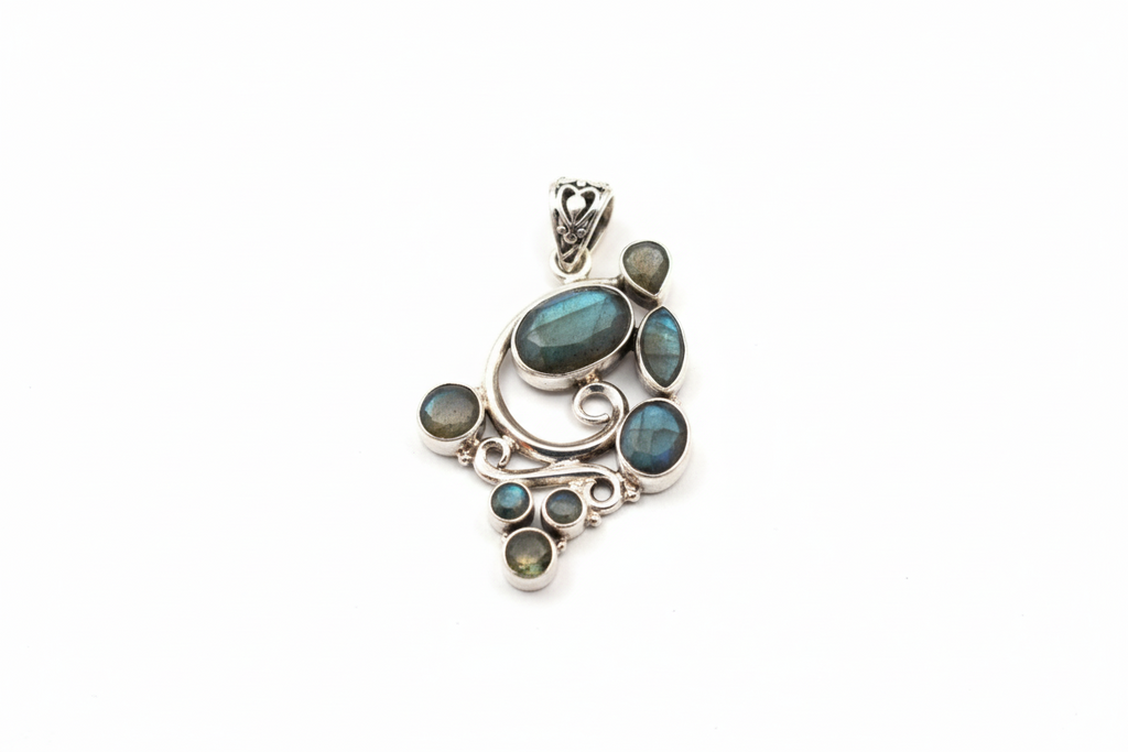 Vintage-Style Sterling Silver Multi-Shape Labradorite Cluster Pendant