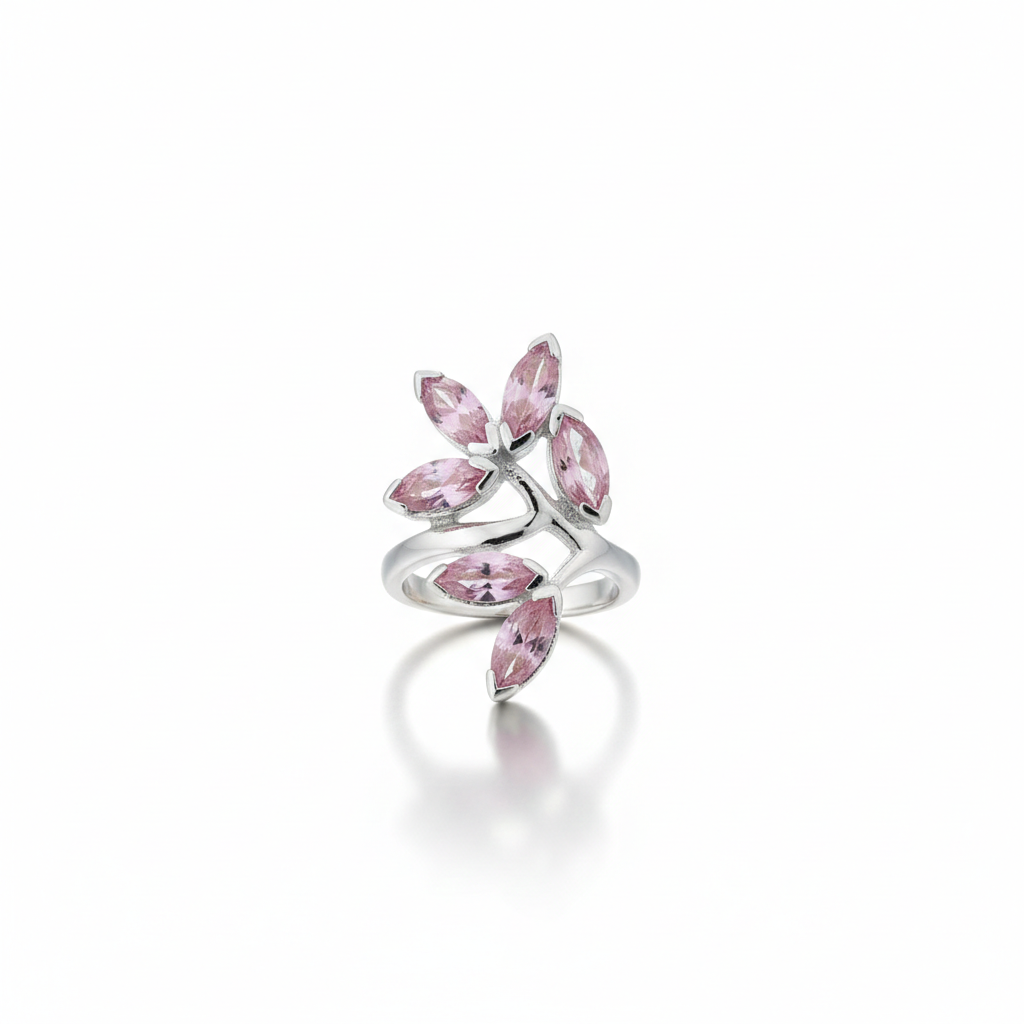 Handmade natural Pink Topaz Sterling Silver Leaf Branch Ring