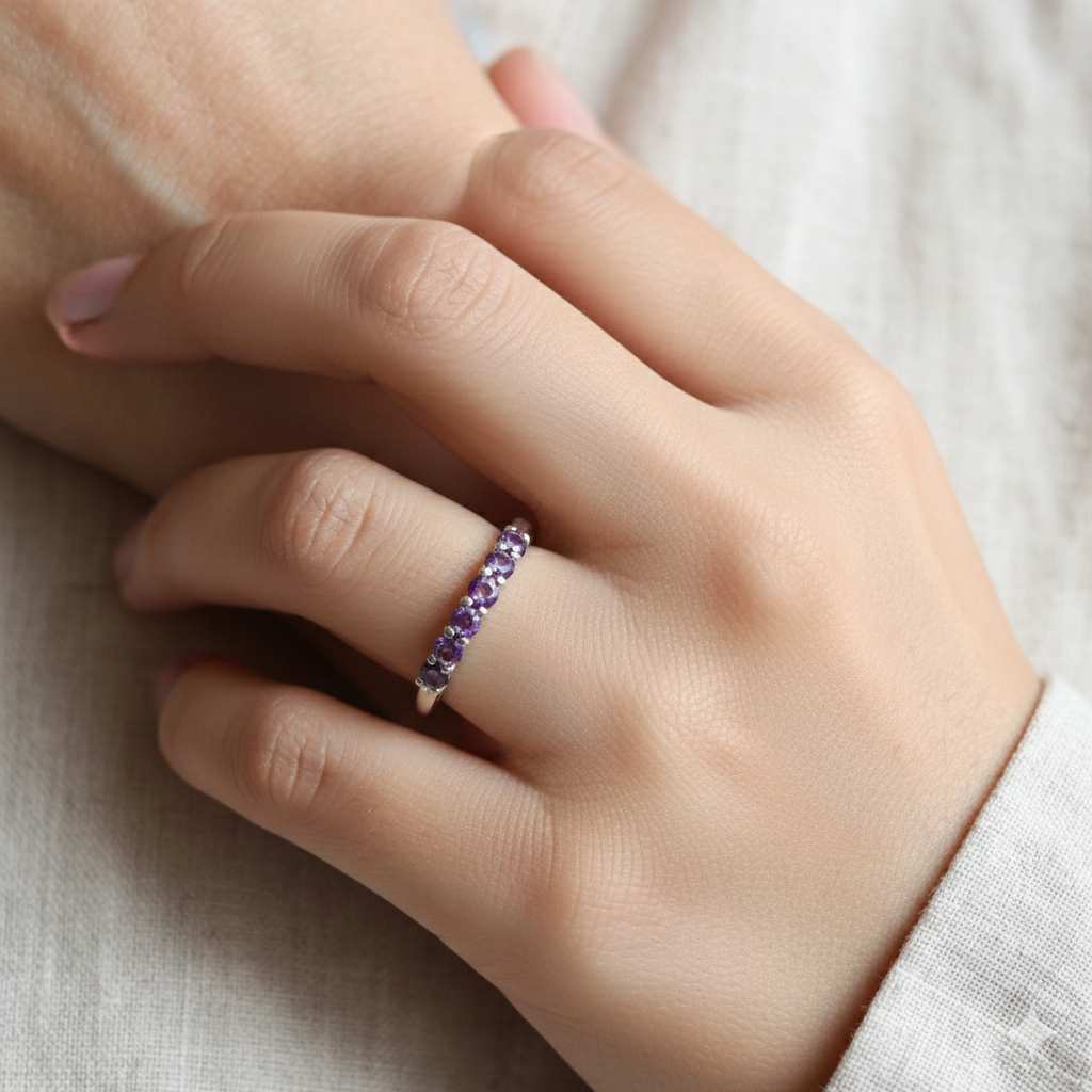 Amethyst Glow – Handmade Sterling Silver Seven-Stone Band
